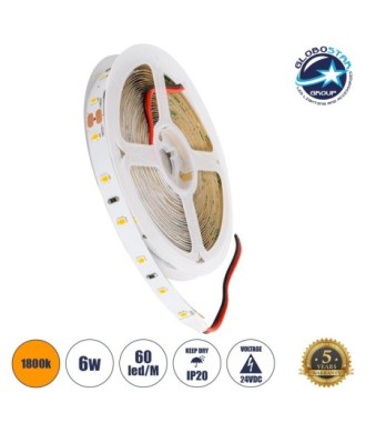 GLOBOSTAR® LILAC 70203 Ταινία LED 6W-m 480lm-m 120° DC 24V IP20 60 x SMD2835 Chip-m Ultra Θερμό Λευκό 2200K Dimmable - Sanan SMD Chip - Μ500 x Π0.8 x Υ0.1cm - Ρολό 5 Μέτρων - 5 Χρόνια Εγγύηση